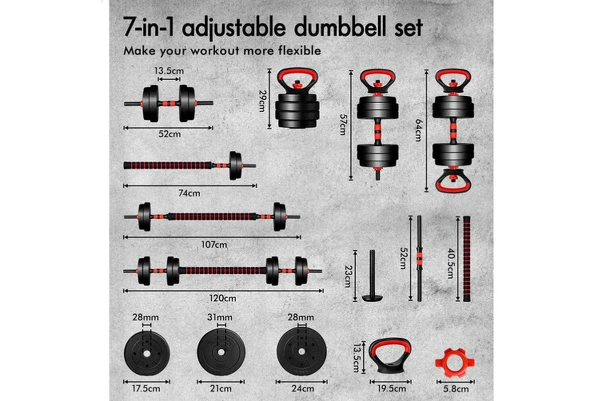 40Kg 6In1 Adjustable Dumbbell & Barbell & Kettlebell Set